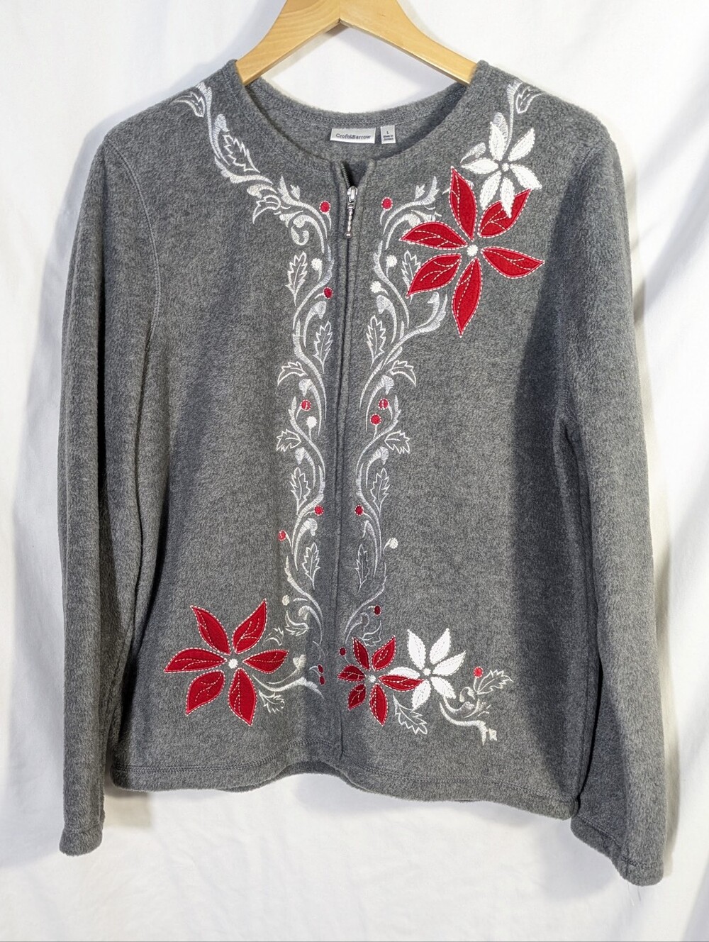Croft & Barrow Women's Christmas Full Zip Fleece Grannycore Cardigan Embroidered